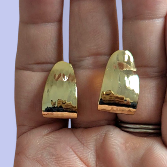 Vintage Napier Hammered Gold Screw Back Loop Earrings - Picture 1 of 4